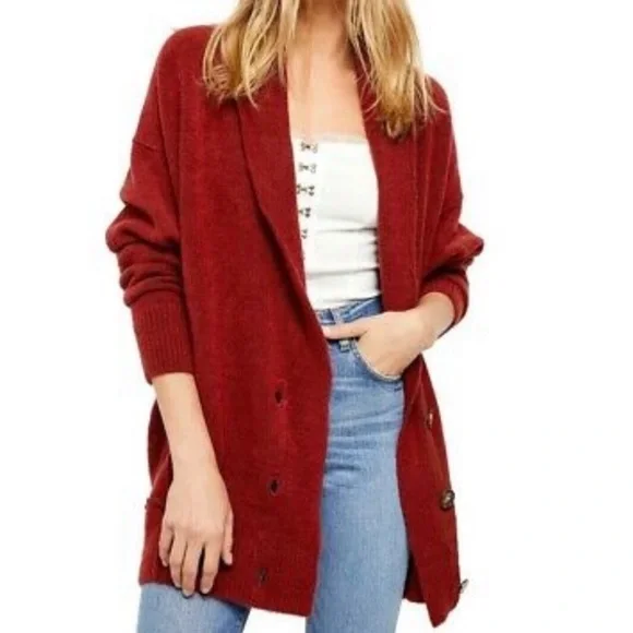 Free People Eucalyptus Cardigan — 5% Wool — Brick Red Heather - Picture 4 of 10